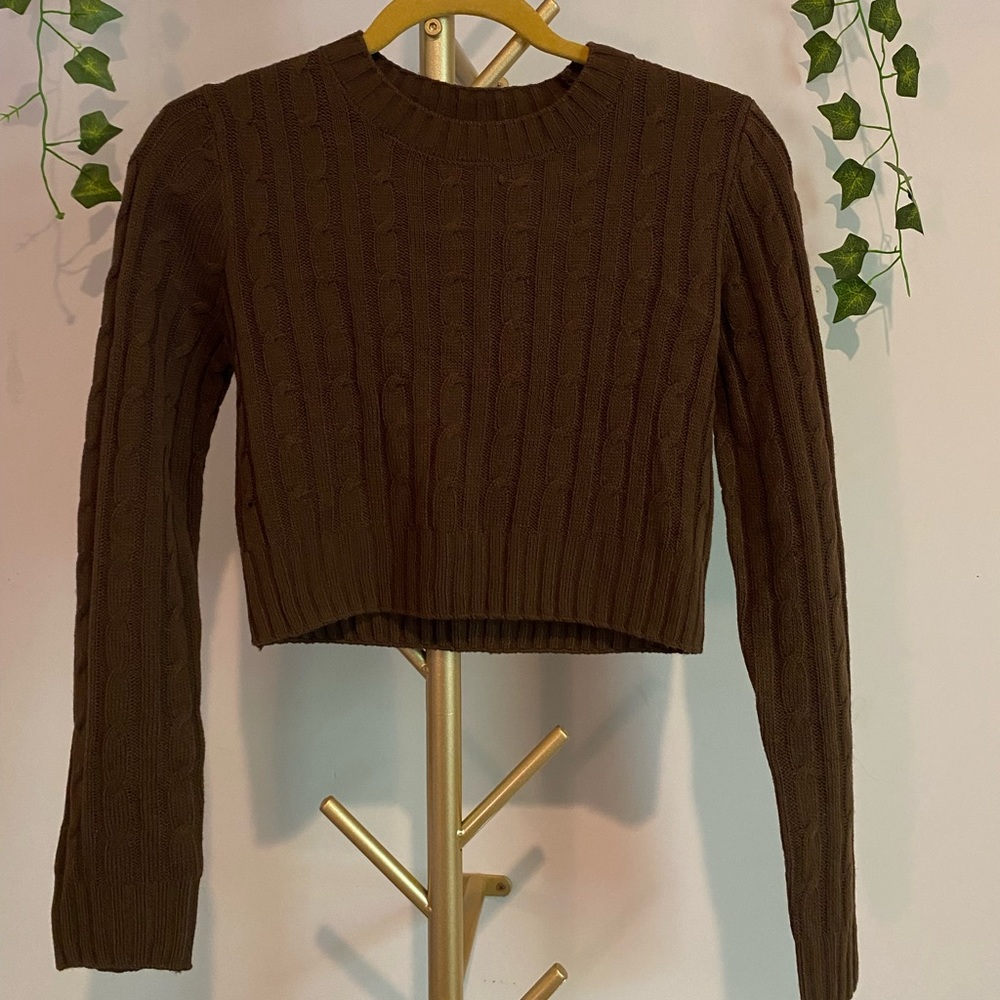 Brown Cropped Knit Sweater